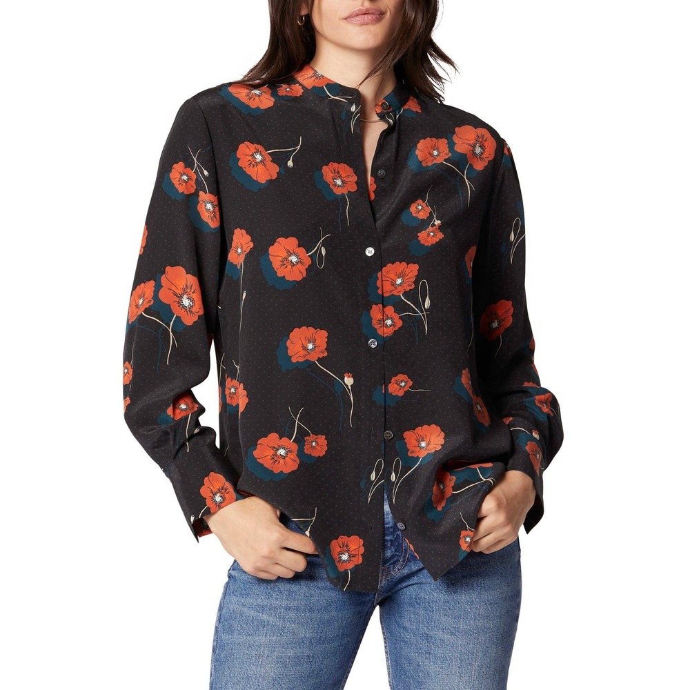Equipment Leonee Silk Button-up Shirt XL Black Multi Poppy Floral Blouse NEW